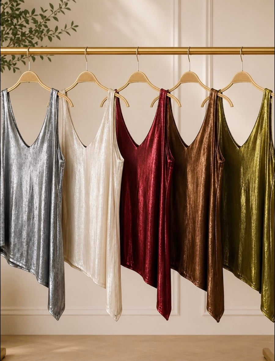 METALLIC ASYMMETRIC BLOUSES
