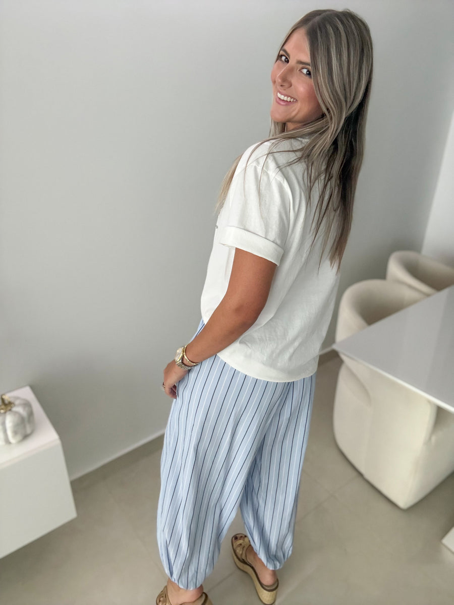 BLUE/WHITE STRIPED JOGGERS