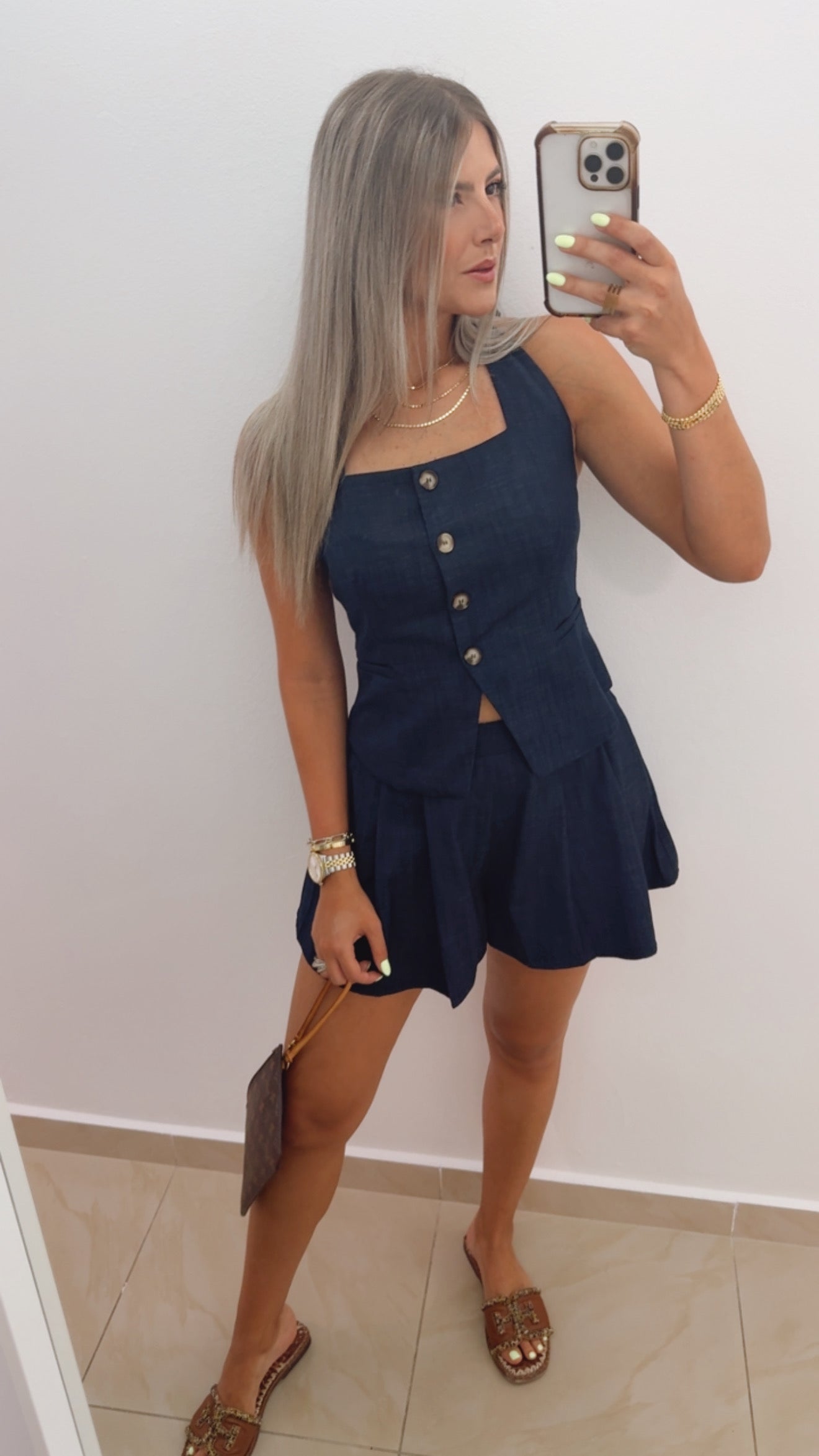DARK DENIM HALTER TOP & SHORT