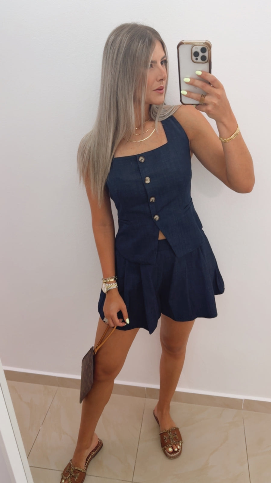 DARK DENIM HALTER TOP & SHORT