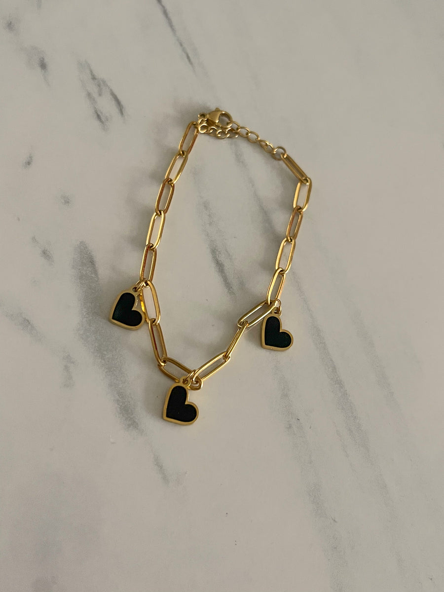 GOLD BLACK HEART PAPERCLIP BRACELET