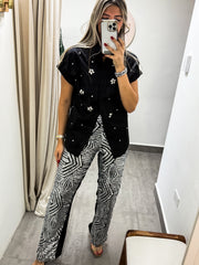 BLACK/SILVER SEQUIN STRETCHY PANTS