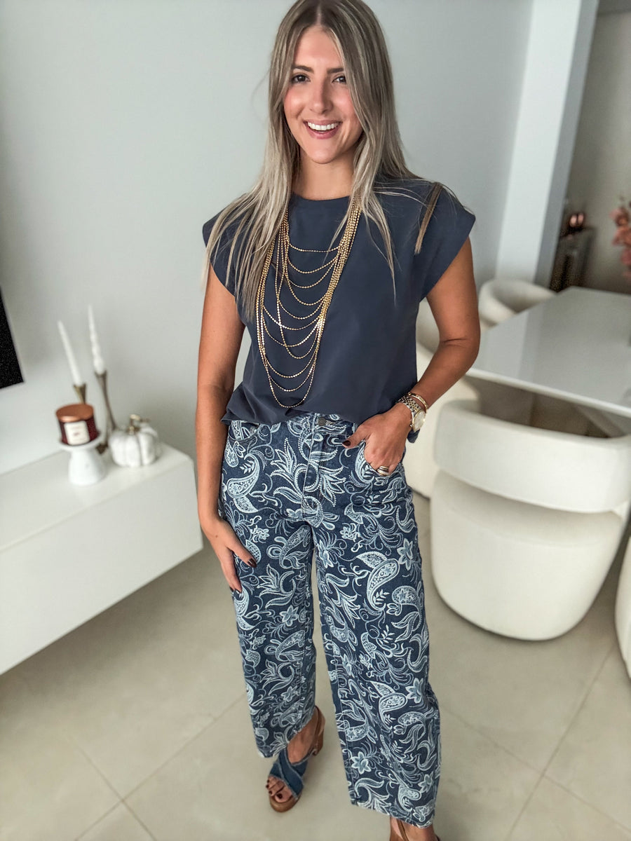 PRINTED BALLOON STRETCHY JEANS