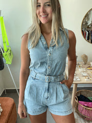 SLEEVELESS DENIM ROMPER