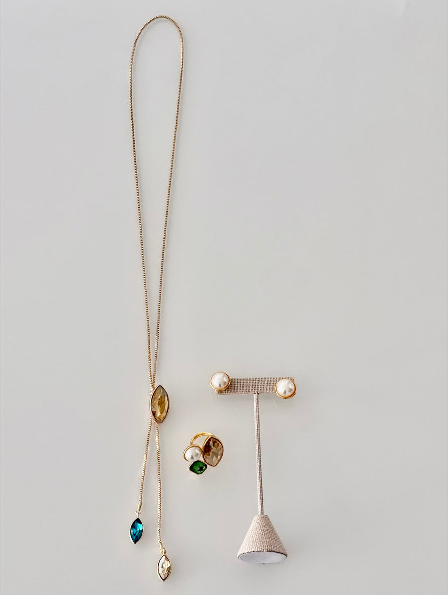 LONG GEM LARIAT NECKLACE SET IN MULTICOLOR 5