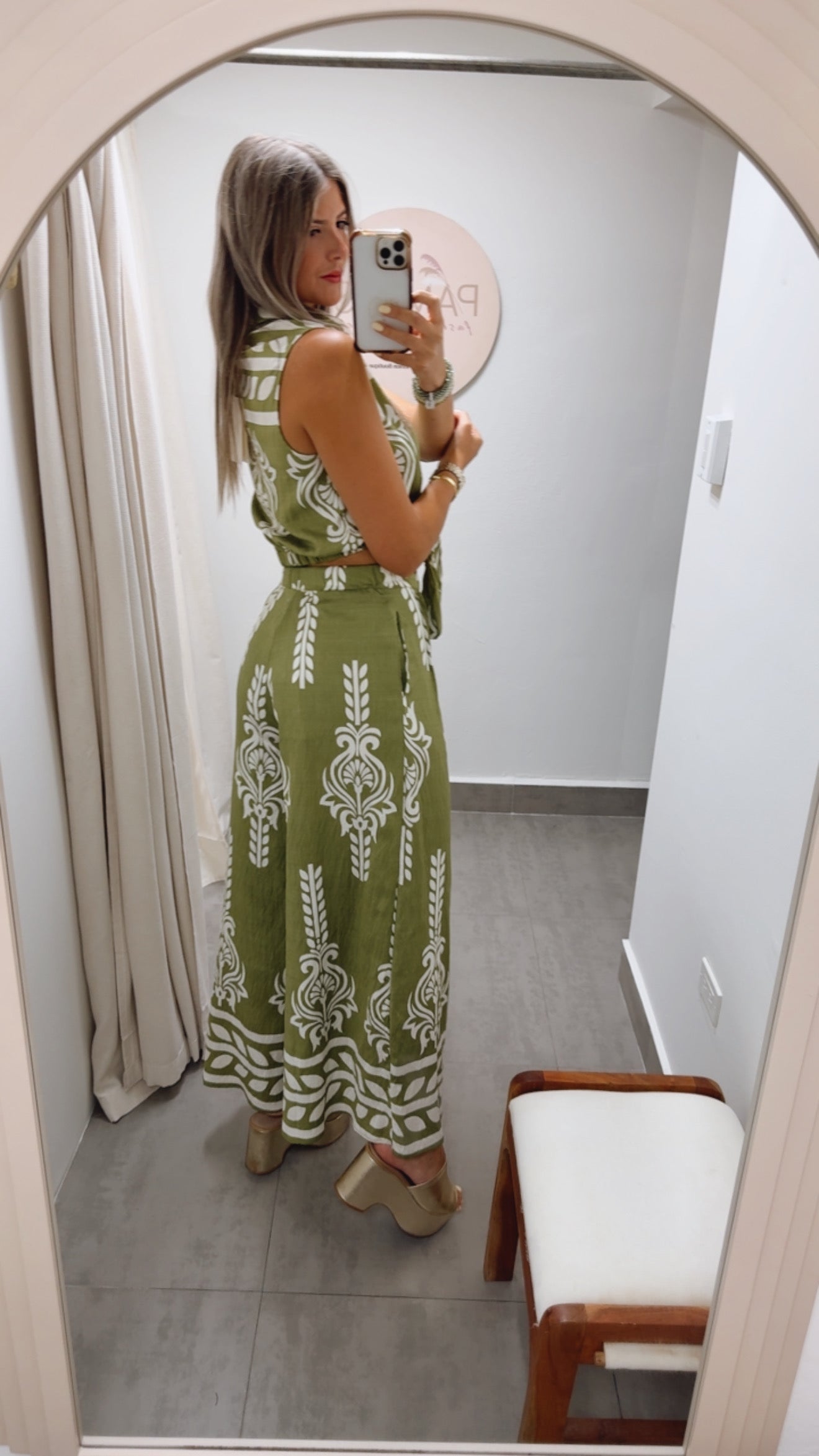 GREEN PRINTED TOP & PANT SET