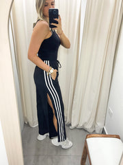 BLACK SIDE SLITS TRACK PANTS