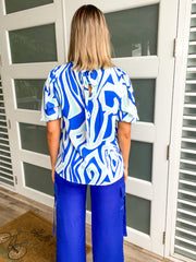 MULTI BLUE PRINT TUNIC BLOUSE