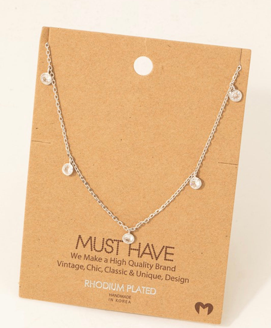 SILVER CRYSTAL DROP NECKLACE