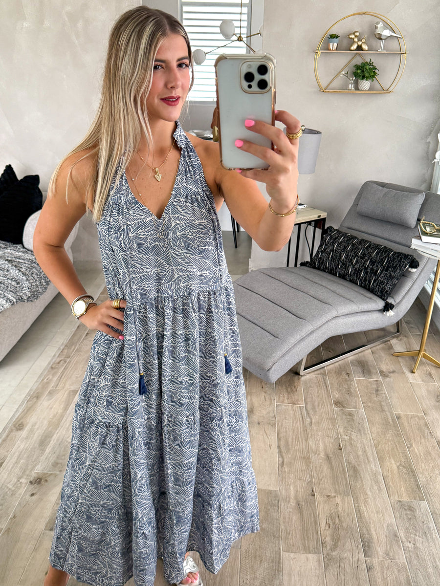 BLUE LEAF MAXI TIER DRESS