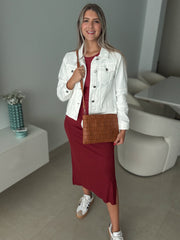 WINE RIBBED BASIC DRESS