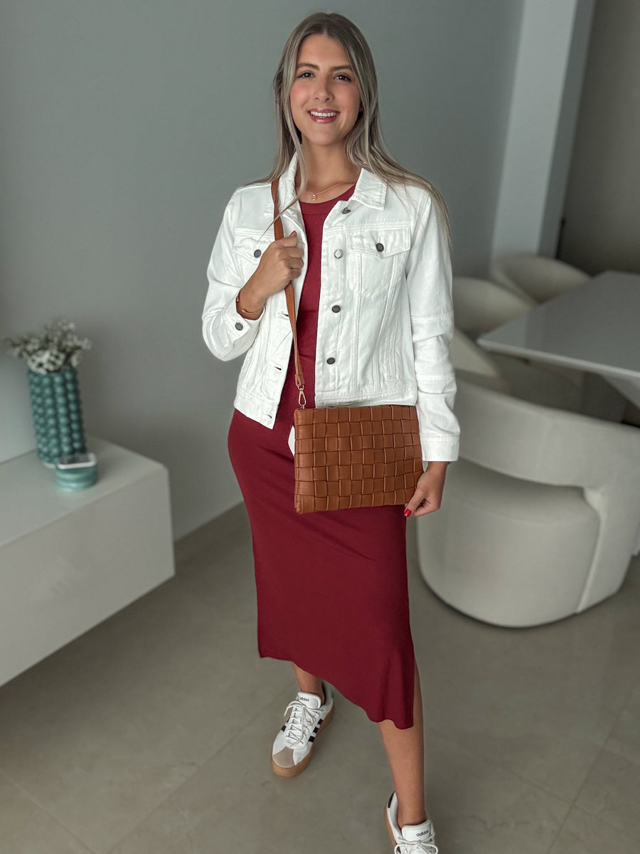WINE RIBBED BASIC DRESS