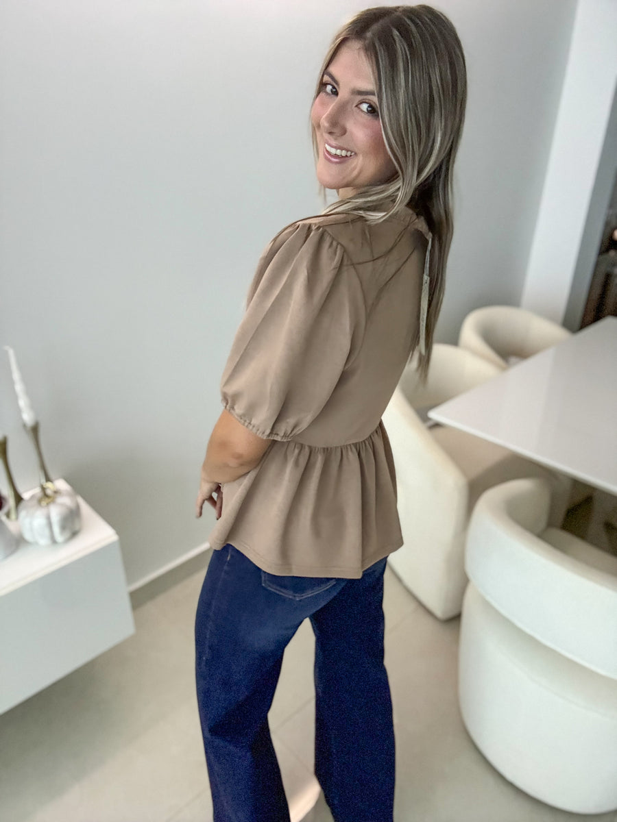 MOCHA RUFFLE MODAL BLOUSE