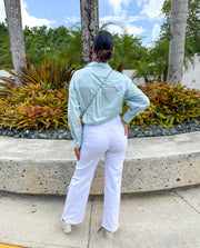 LIGHT BLUE OVERSIZED CROPPED BUTTONED TOP