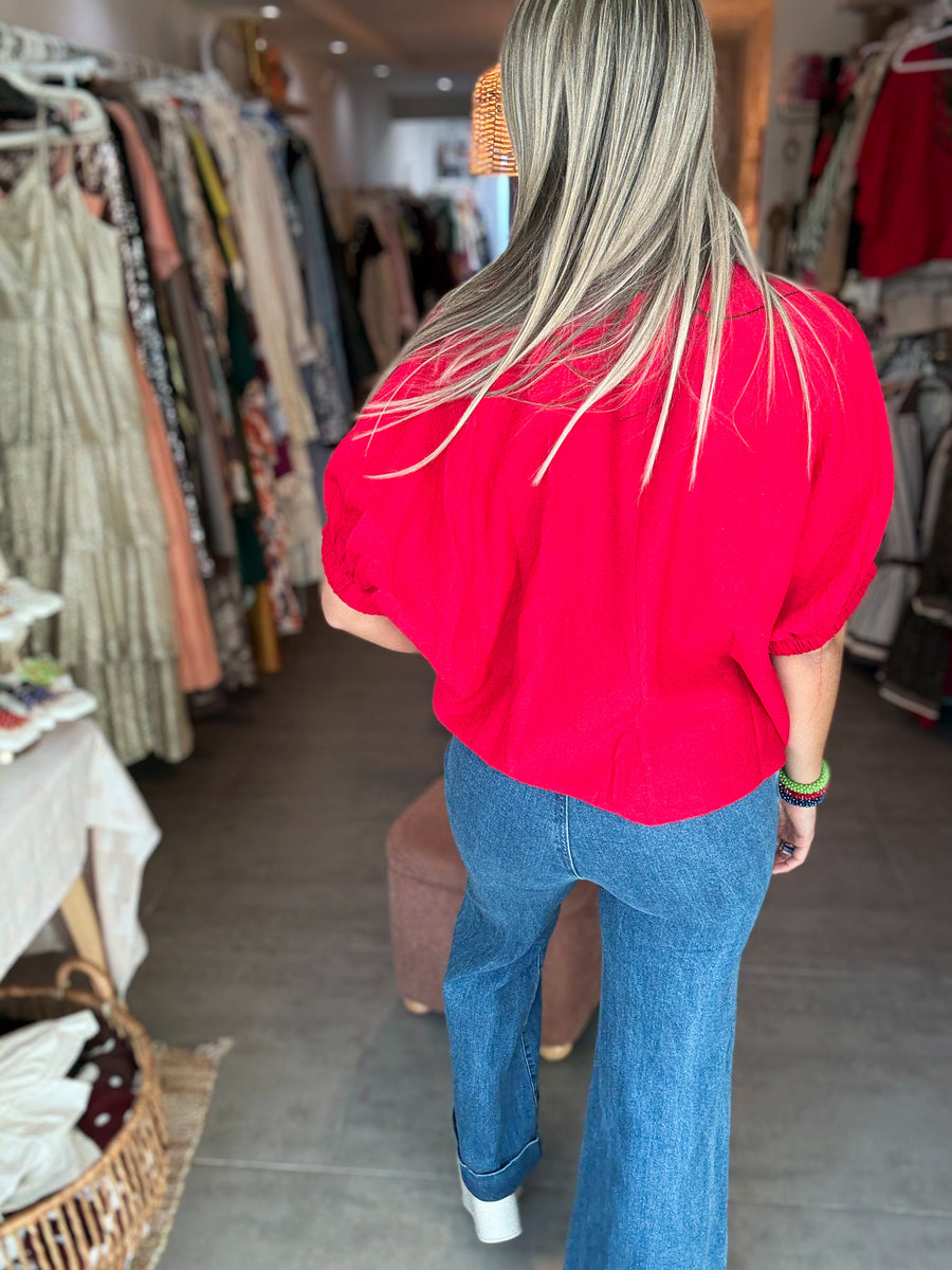 RED CHRISTMAS COLLAR BLOUSE