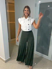 HUNTER GREEN WIDE FLOWY PANTS