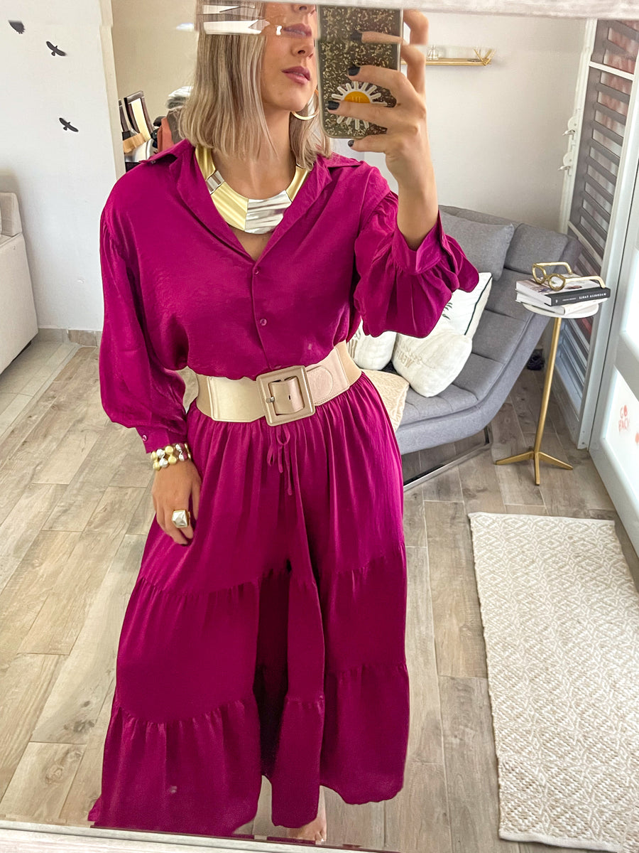 MAGENTA SATIN PALAZZOS