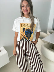 CHOCOLATE STRIPED BARREL PANTS