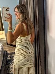 HALTER CROCHET FRINGE COVER UP DRESS