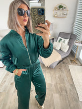Load image into Gallery viewer, HUNTER GREEN SATIN BOMBER JACKET
