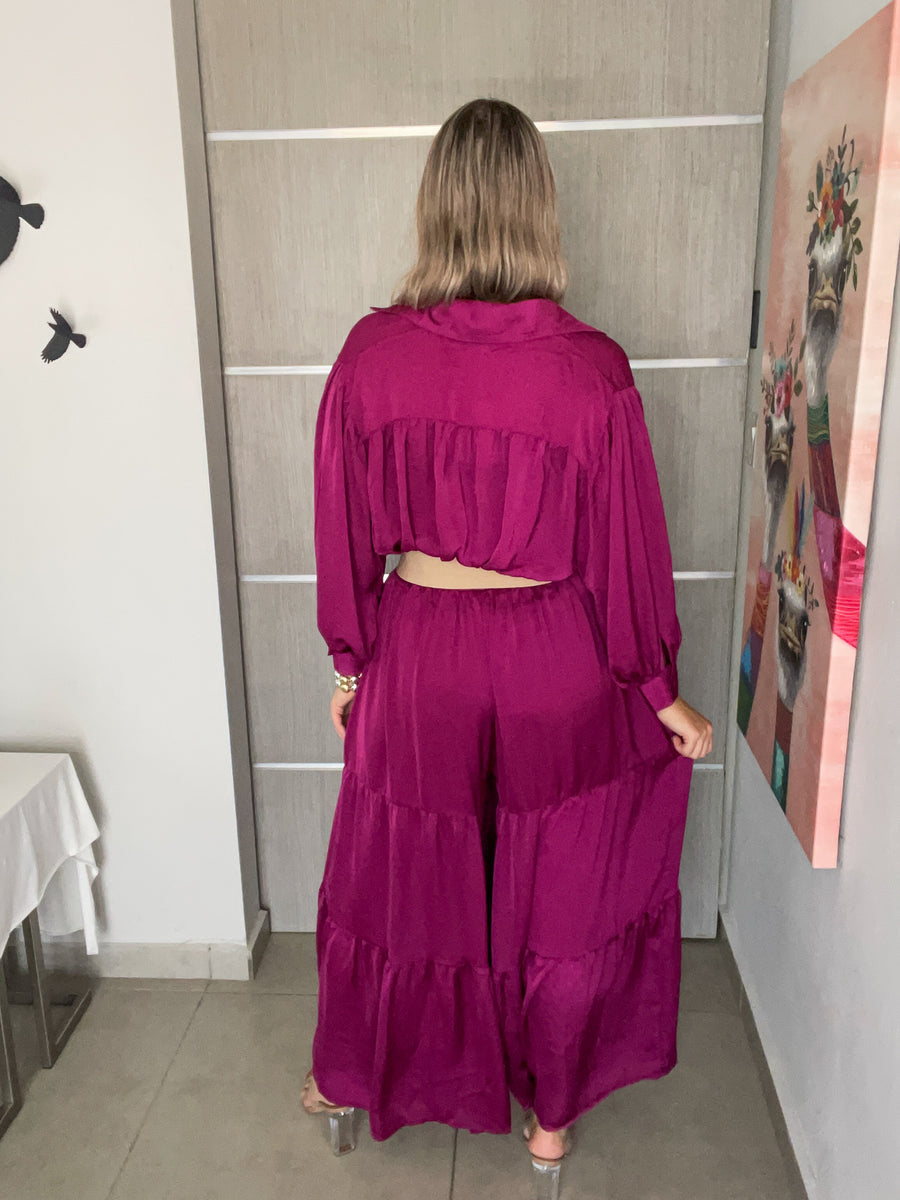 MAGENTA SATIN PALAZZOS