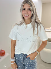 WHITE BRALETTE STUDDED TSHIRT