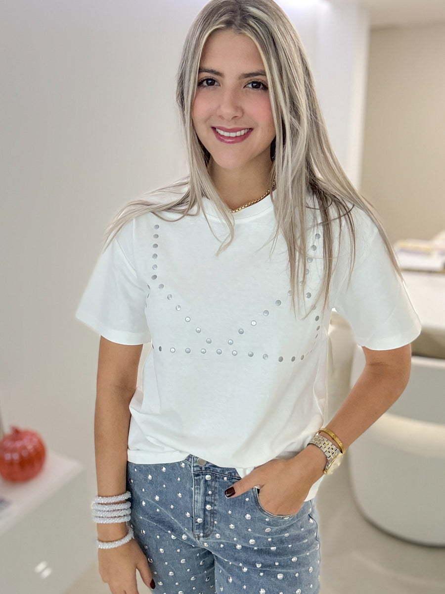 WHITE BRALETTE STUDDED TSHIRT