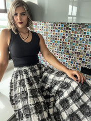 BLACK PLAID TEXTURED PALAZZOS