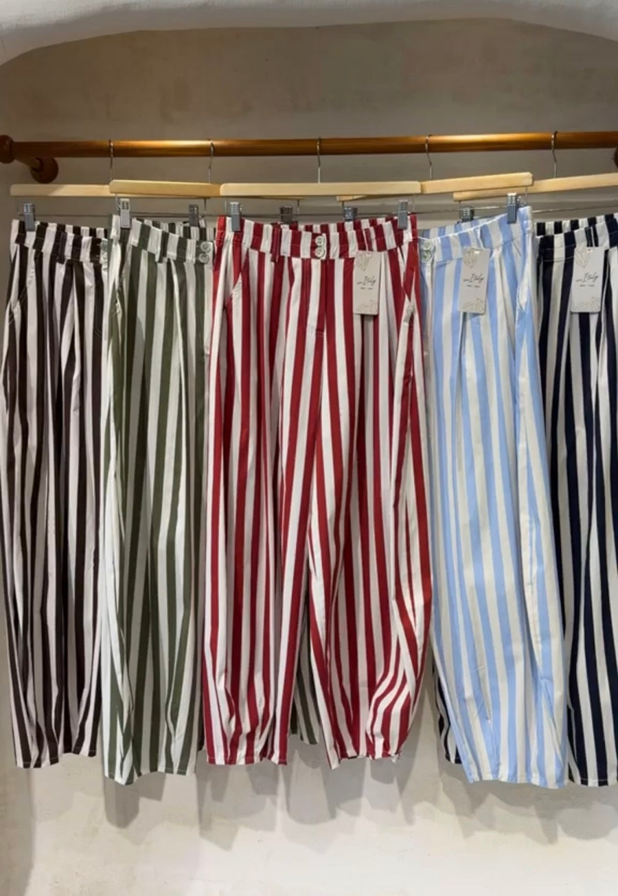 STRIPED BARREL PANTS