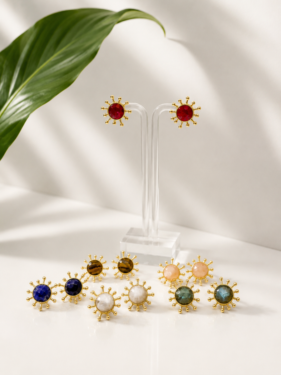 SUN STONE EAR STUD EARRINGS
