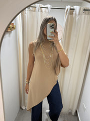 PIA BEIGE ASYMMETRIC BLOUSE