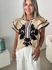 TAUPE/BLACK BLOUSE