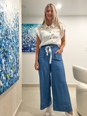 WHITE DENIM CROP SLEEVELESS JACKET