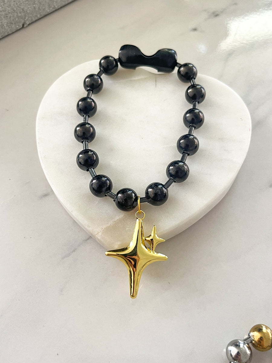 BLACK SPARKLE CHARM BRACELET