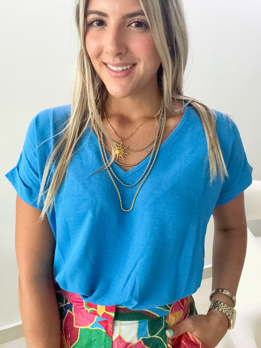AQUA BLUE V-NECK SOLID BODYSUIT