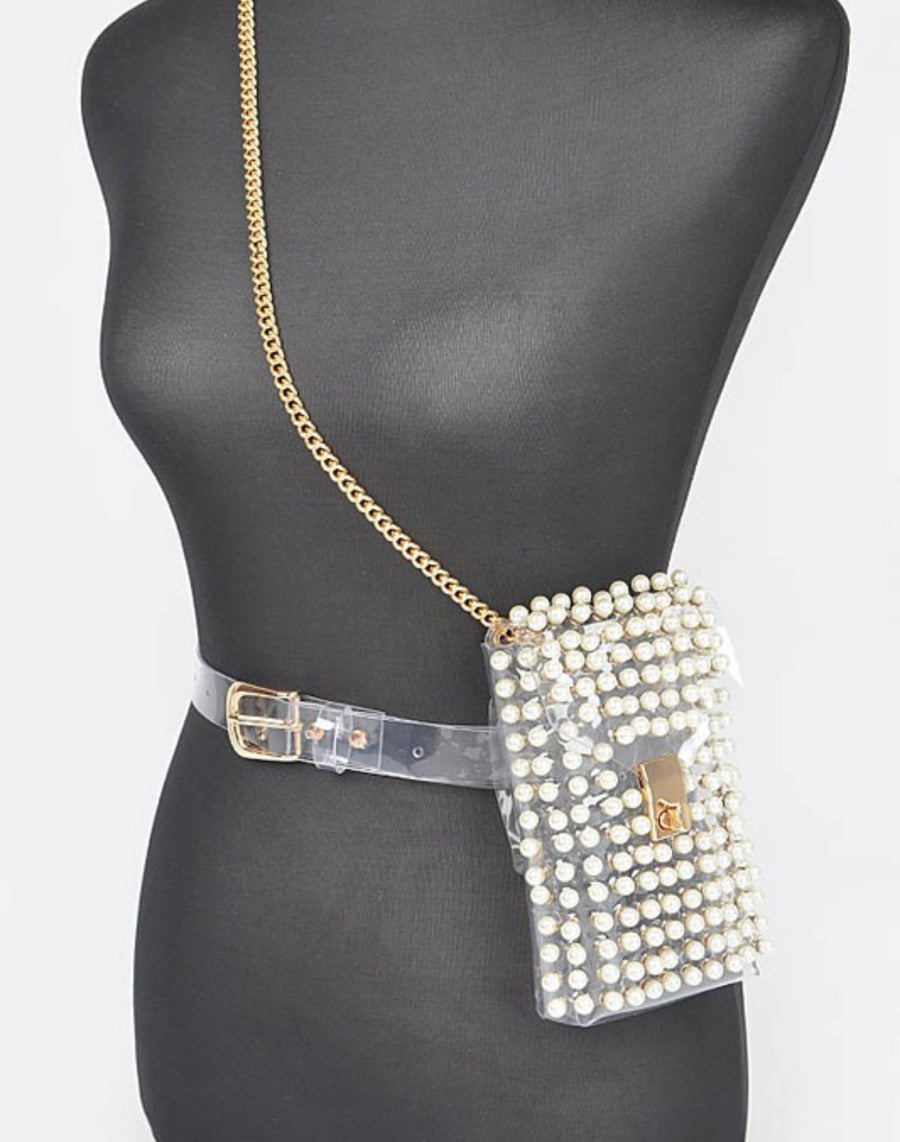RHINESTONE BELT BAG W/CHAIN