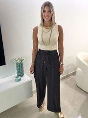 BLACK DENIM WIDE LEG PANTS