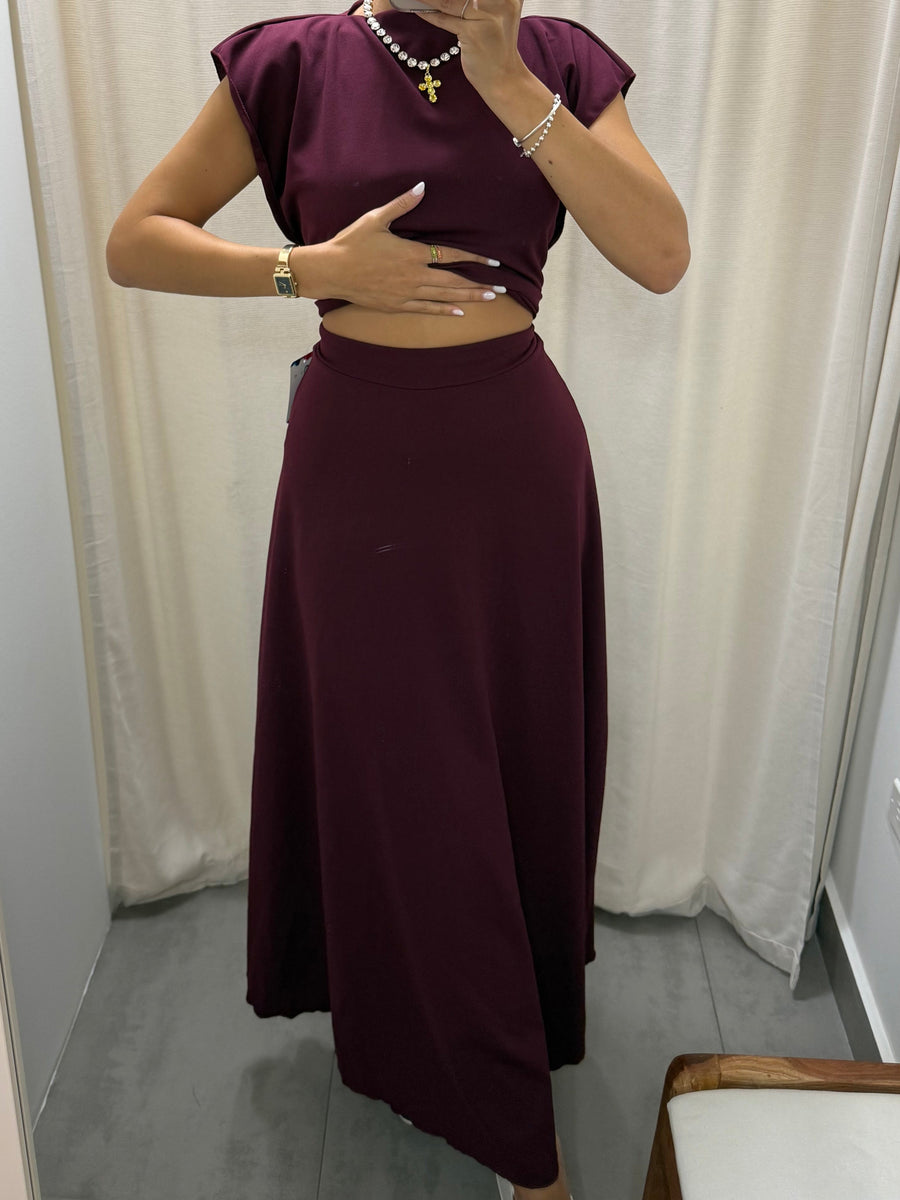PIA BURGUNDY MAXI SKIRT