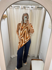 PIA BROWN MIX ASYMMETRIC BLOUSE