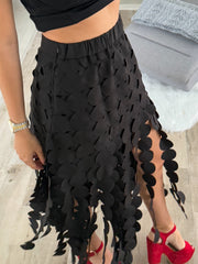 BLACK FRINGE MIDI SKIRT