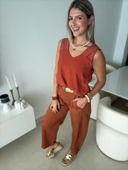 BRICK STITCH DETAIL SLEEVELESS TOP