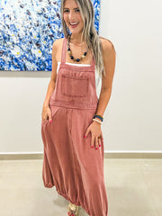 DARK SALMON OVERALL TENCEL DRESS