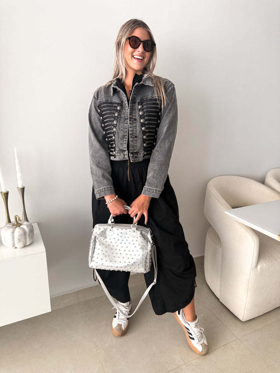 BLACK ZIPPER FRONT BARREL JUMPSUIT