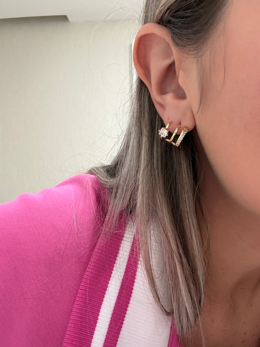 TRIPLE BAR PAVE GOLD EARRINGS