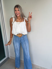 WHITE EYELET BUBBLE CROP TOP