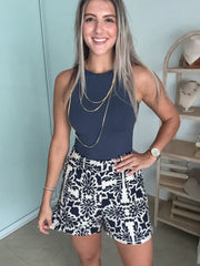 NAVY PRINT SHORTS