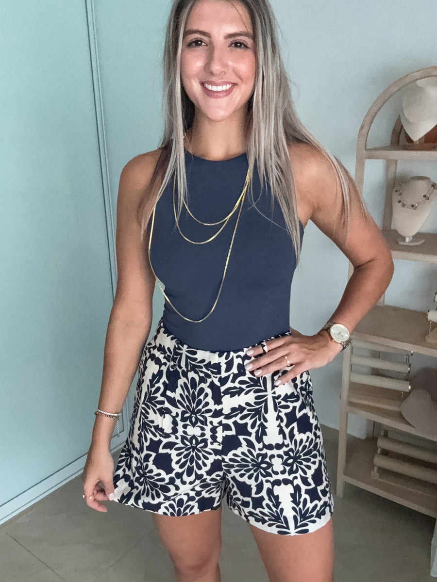 NAVY PRINT SHORTS
