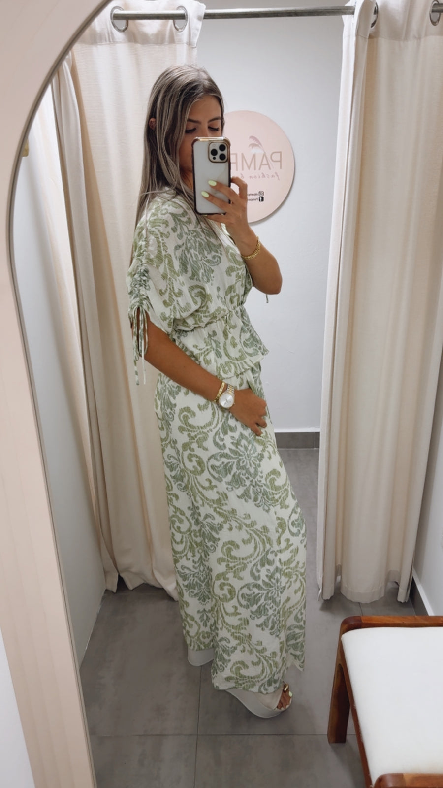 GREEN PRINTED TOP & PANT SET