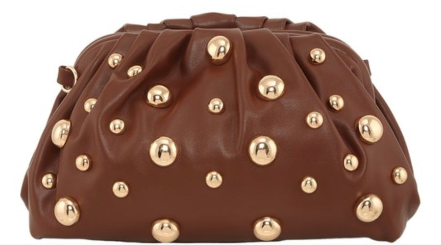 BROWN STUDDED CROSSBODY BAG