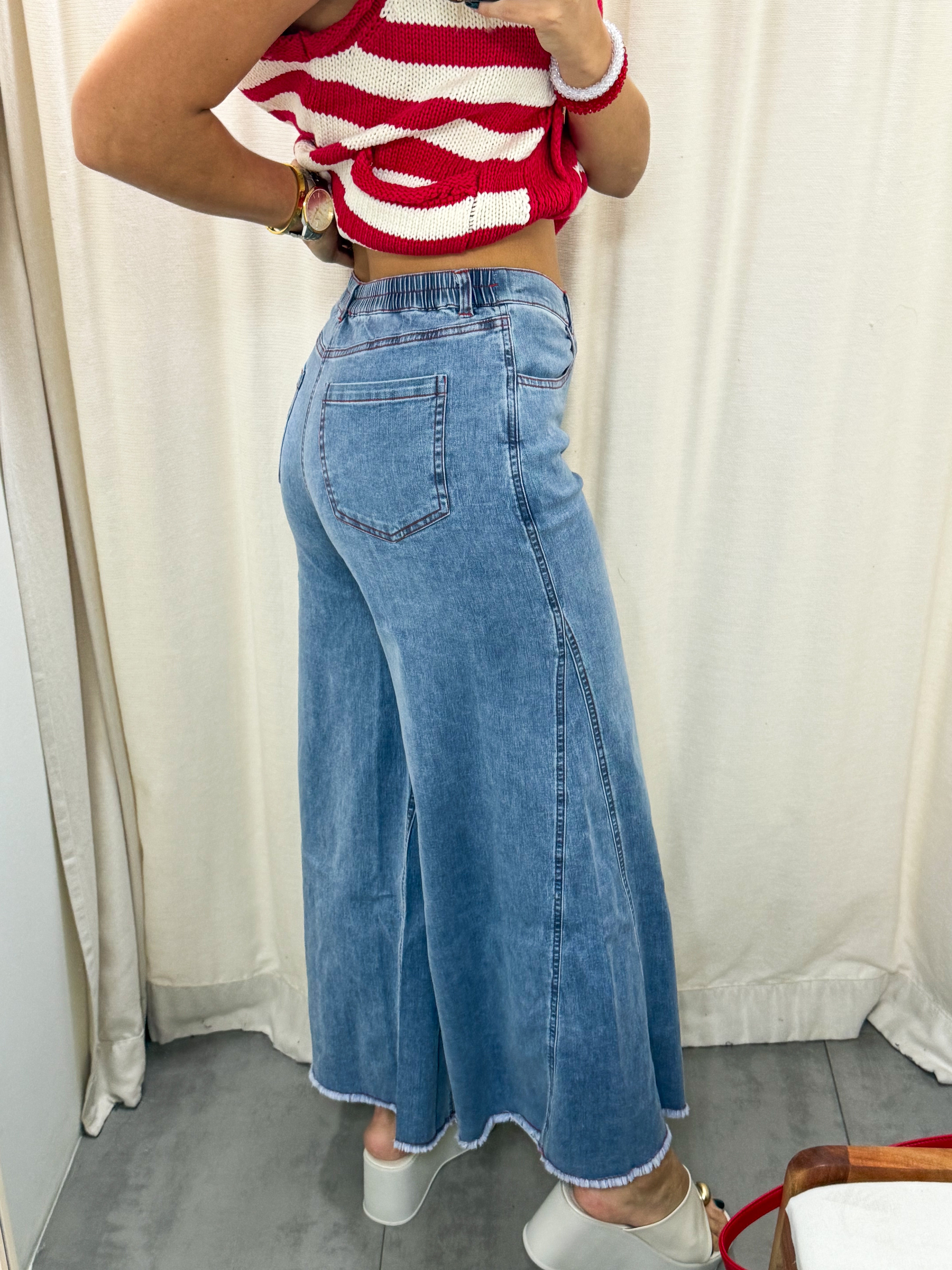 RED STICTH DENIM FLARE JEANS